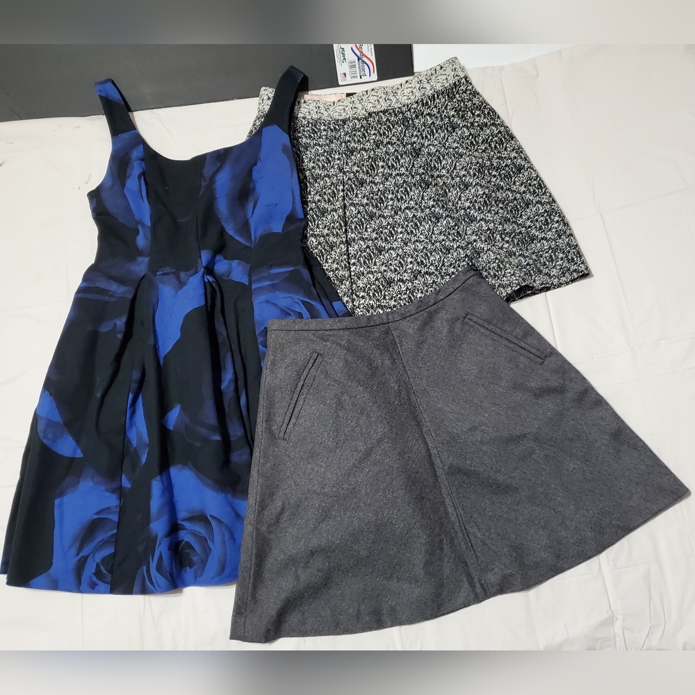Blue Floral Dress and 2 Gray Skirts Size 0P Pre-owned
